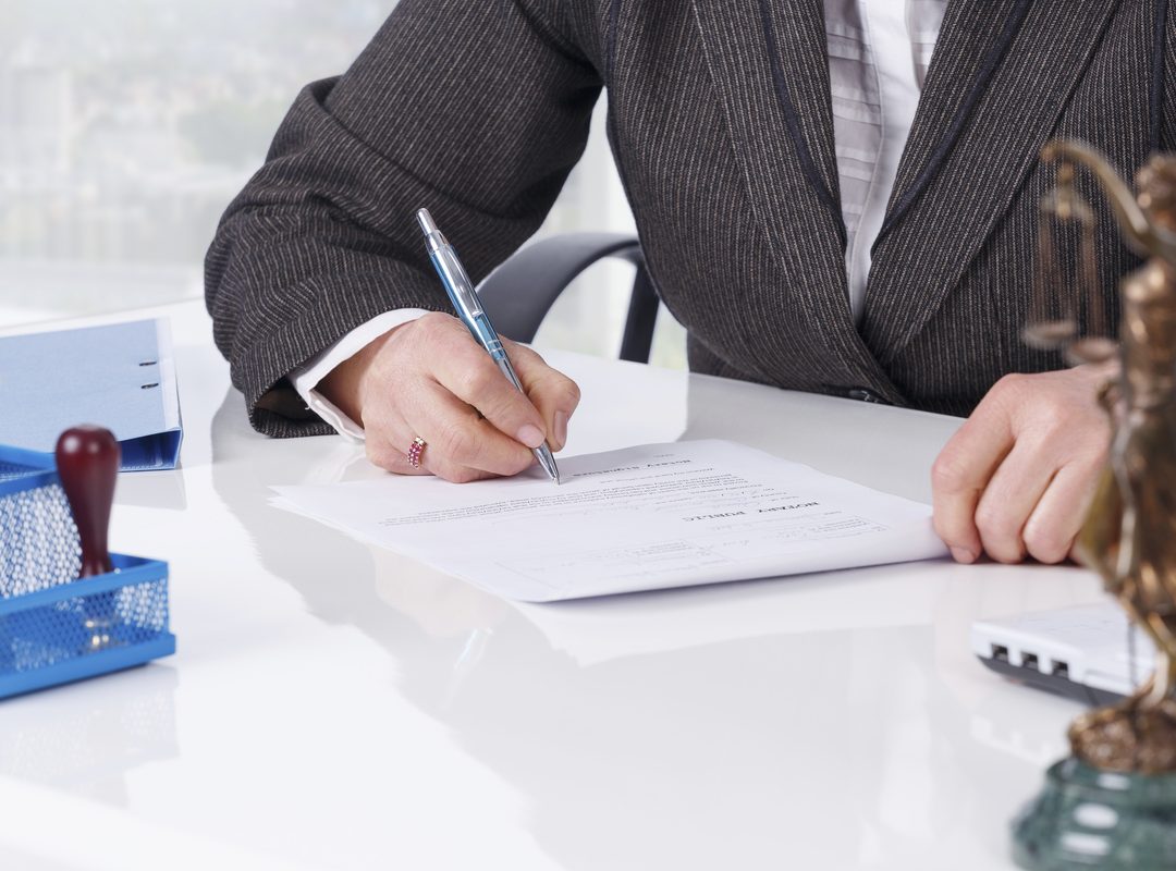 Businesswoman notarize document at notary public office